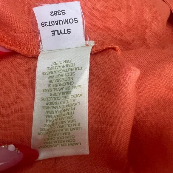 Sigrid Olsen XL Linen Button Down Top‎ Coral Orange Collared Shirt - Picture 8 of 10